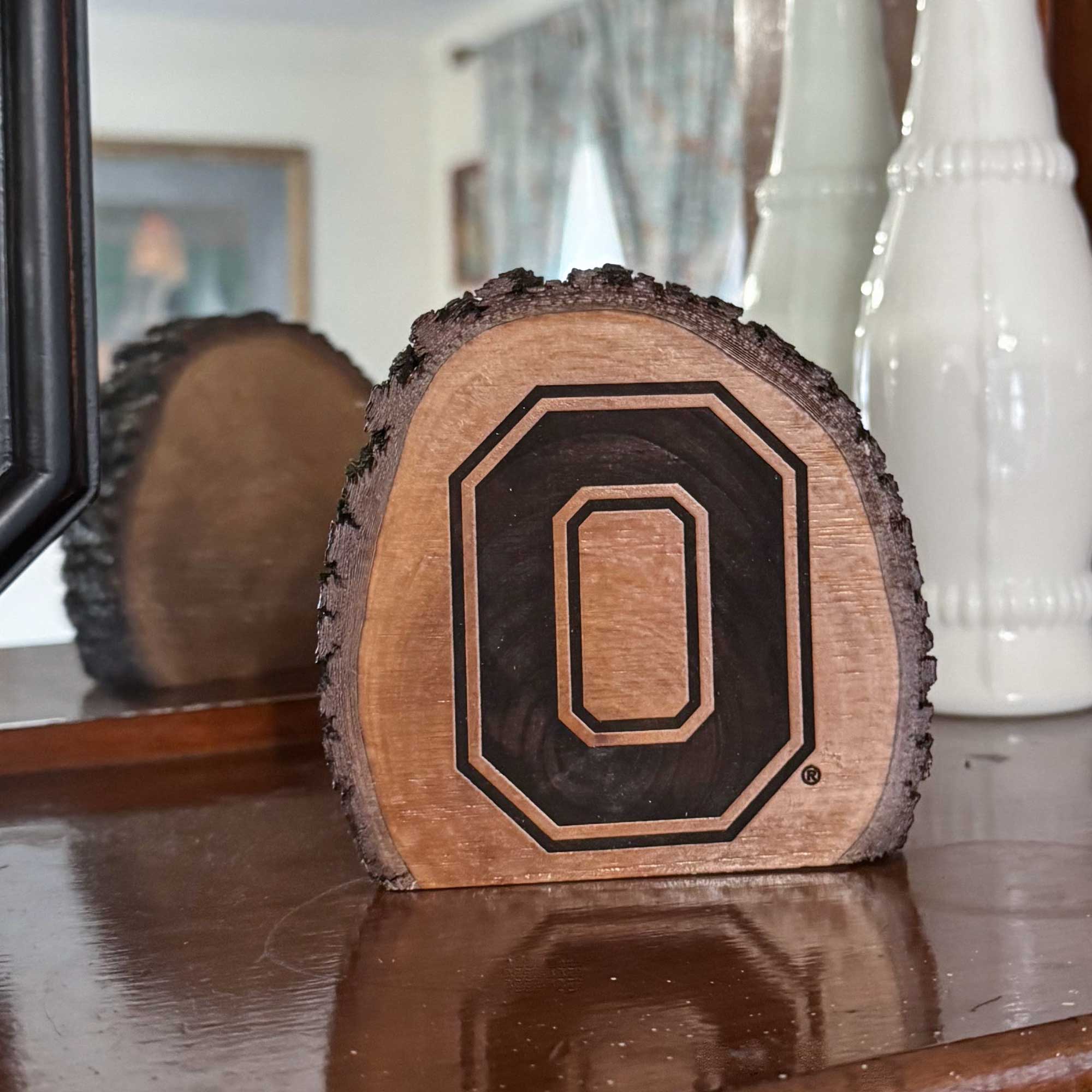 Ohio State Natural Wood Slice Block O Logo OSU Licensed