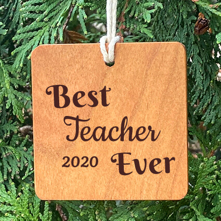 Best Teacher Ever on pine tree background.