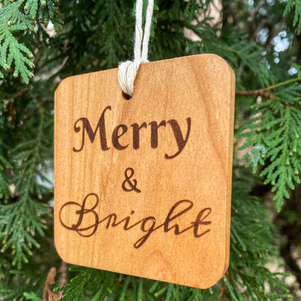 Merry & bright wood ornament