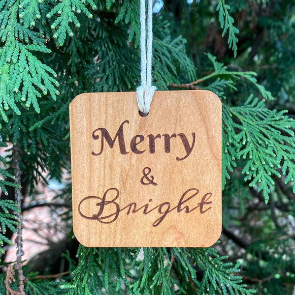 Merry & Bright wood ornament
