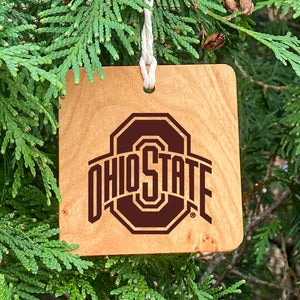 Ohio State sport logo laser engraved on wood ornament