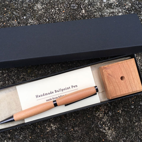 Wood cherry pen gift set with coordinating block in box