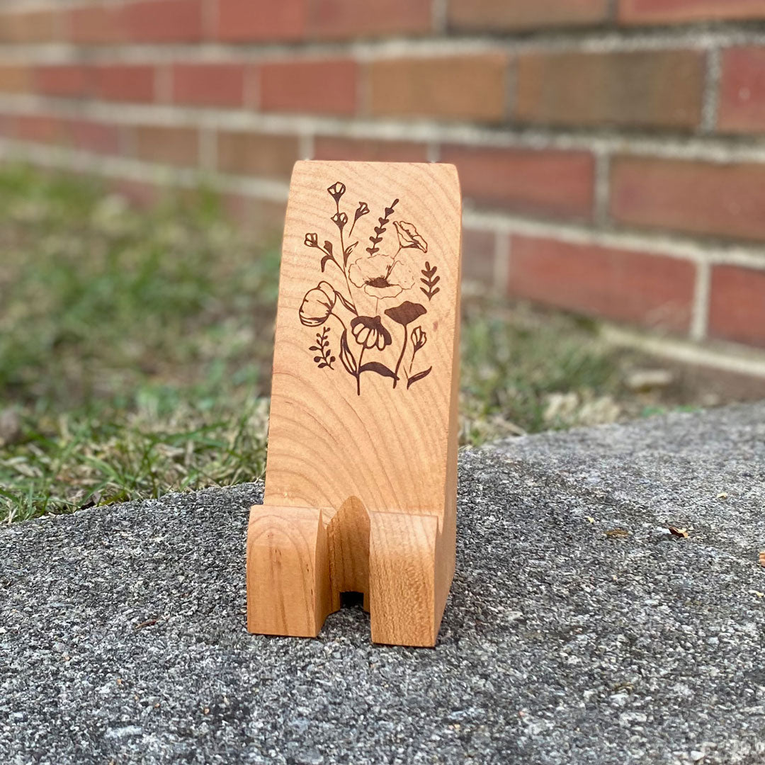 Phone Stand - Solid Cherry - Flower Design