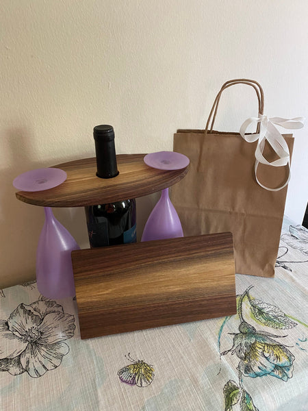 Wine & Glass Display with Coordinating Cheese Board in Walnut
