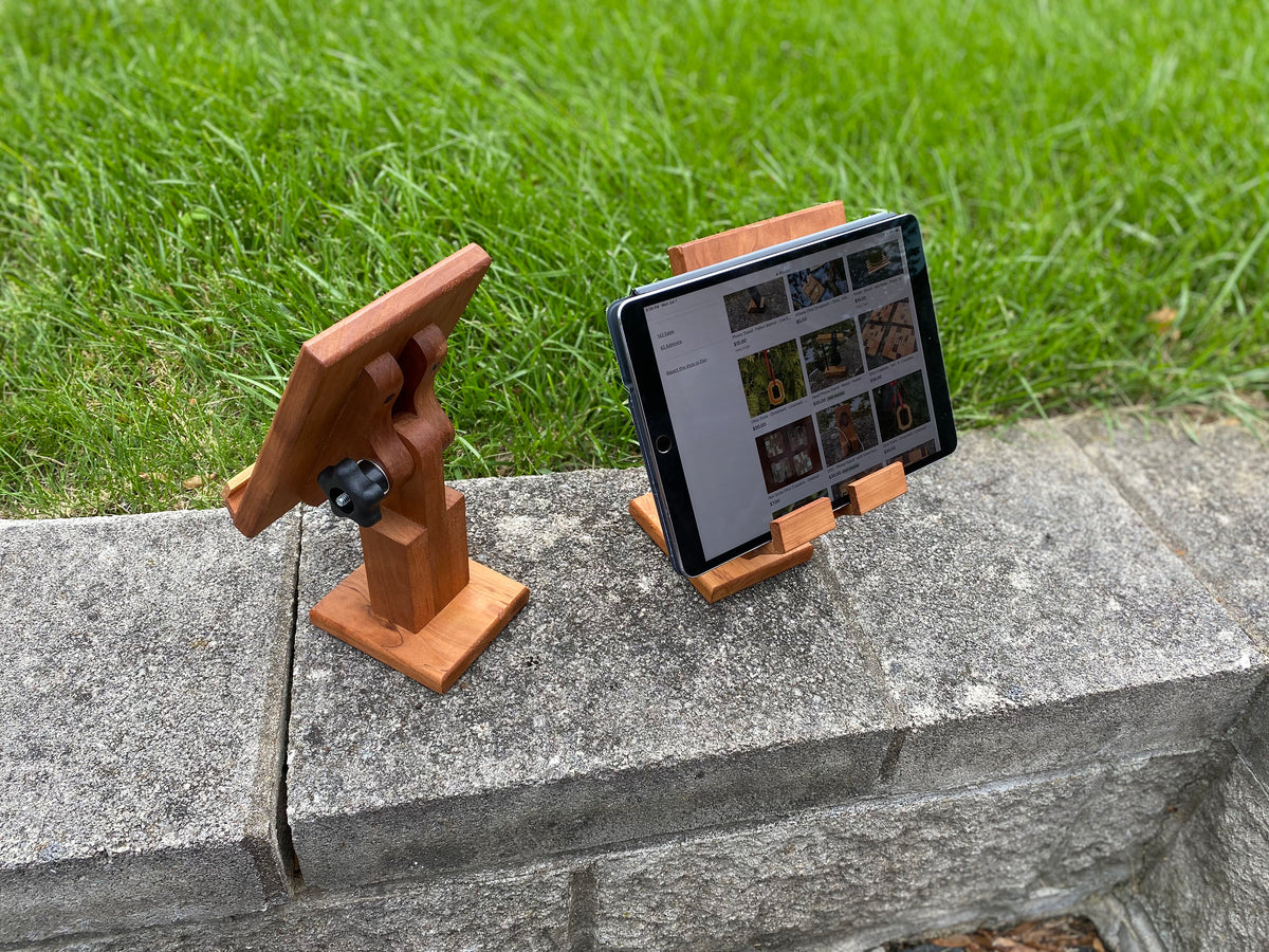 Adjustable Wood Tablet Stand - Personalized by Fallen Tree Woodshop